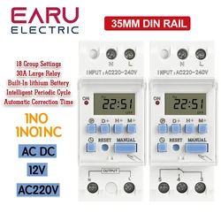 AC DC12V 220V 1NO1NC 15A-30A THC Din Rail Weekly 7 Days Programmable Digital Time Switch Relay Timer Controller