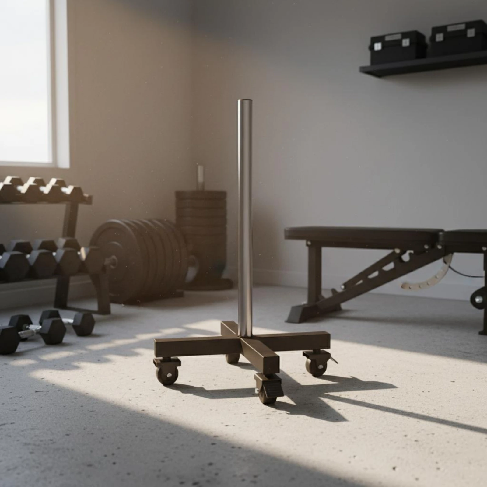 

Barbell Plate Storage Carrier Heavy Duty Wheeled Plate Tree Weight Tree Rack Space-Saving Design Fitness Equipment Easy Reach