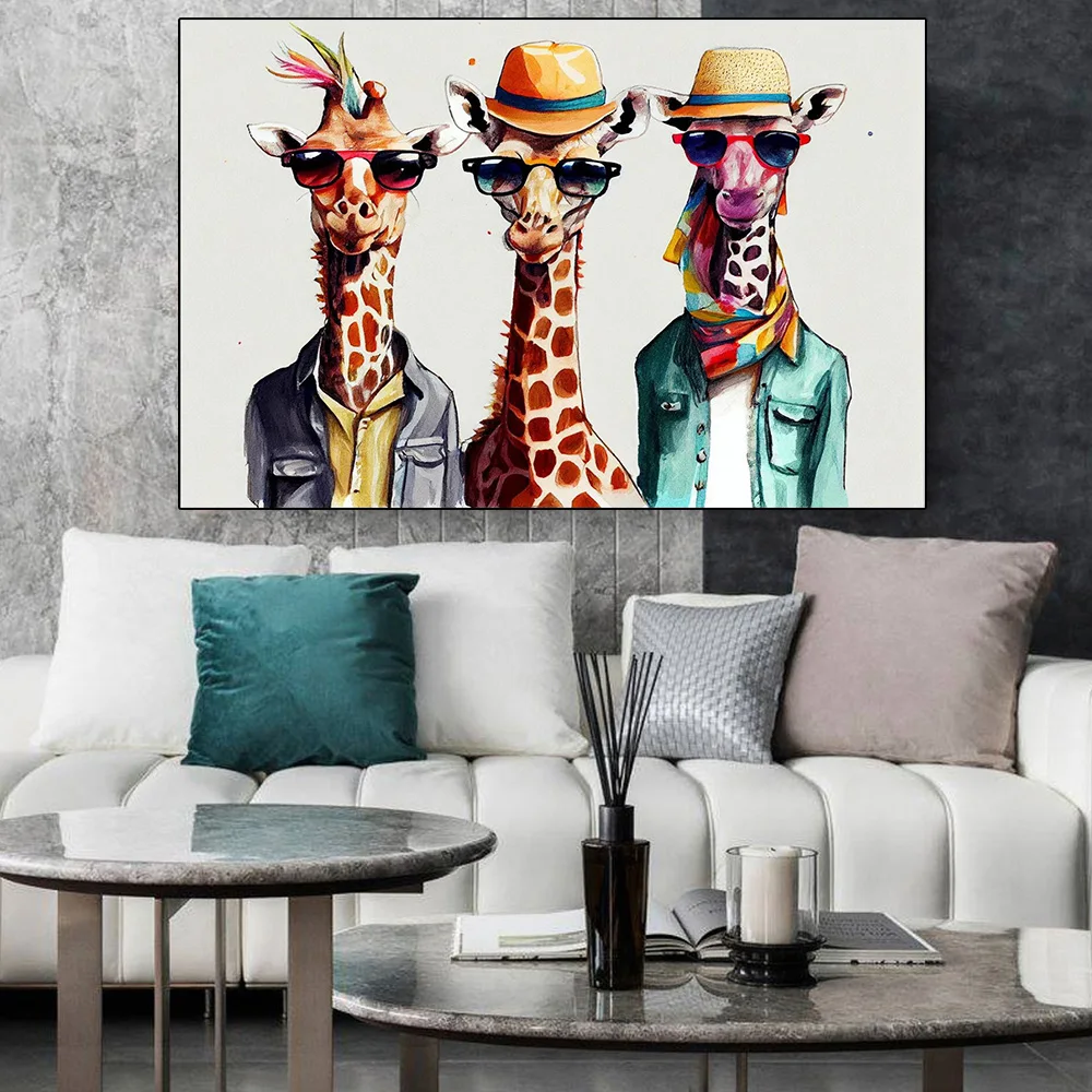 

Watercolor Cartoon Giraffe Graffiti Vintage Abstract Art Canvas Painting Wall Posters Prints Animals Modern Kids Room Home Decor