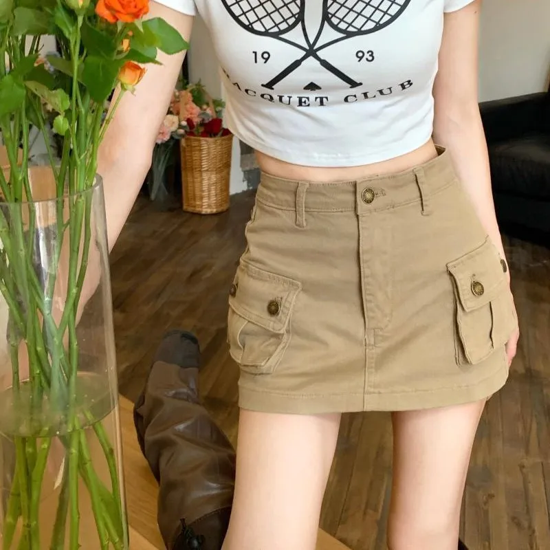 

Cargo Skirts Women Solid Multi-pockets High Waist Korean Fashion Classic Streetwear Sweet Spicy Girls Summer Vintage Chic Casual