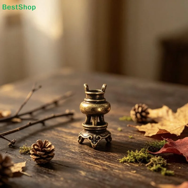 〔Q〕Retro Brass Mini Tripod Incense Burner Holder Vintage Small Treasure Decorative Desktop Ornament For Home Office Tea Room