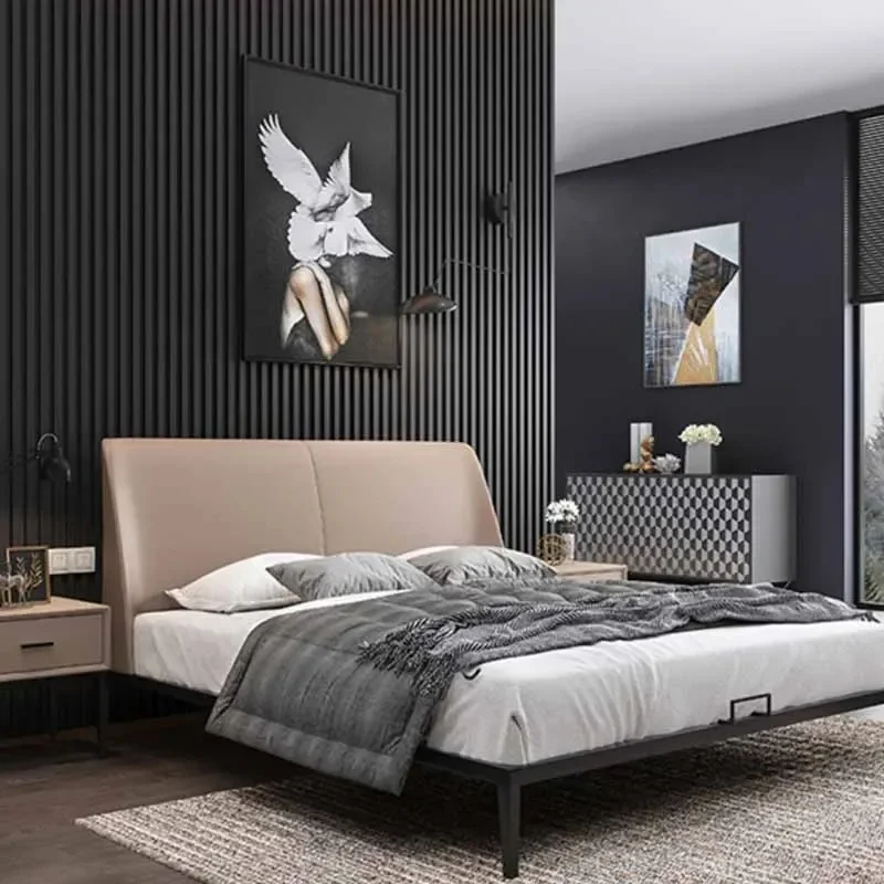 

Modern Waterproof Double Bed for Two, Stylish European Twin Queen Size Bedroom Furniture - Ideal Sleeping Solution for Home