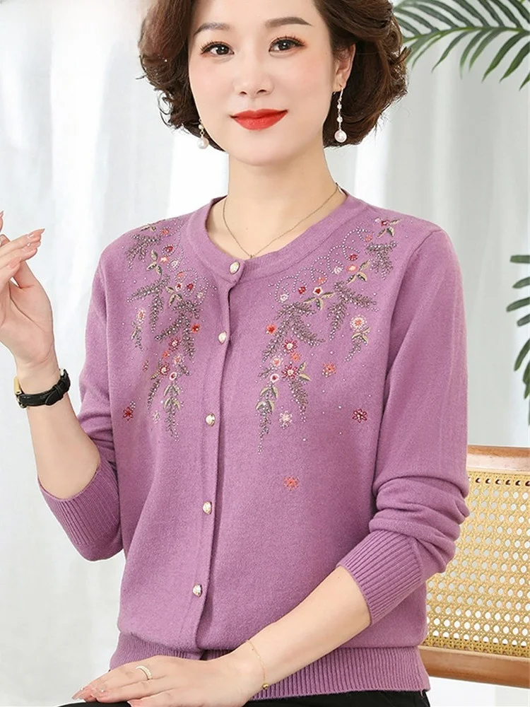 

Spring Autumn Knitted Sweater Jacket Women's plus Size Loose Fit Open Cardigan Elderly Fashion Casual Comfortable Outerwear