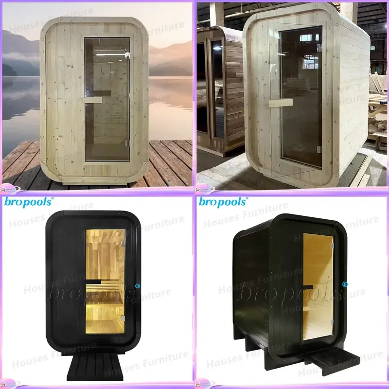 Modern Smart Indoor Outdoor Sauna for 1-2 People Solid Wood Cube Dry Steam Red Light Therapy Portable Home Spa Shower Cabin