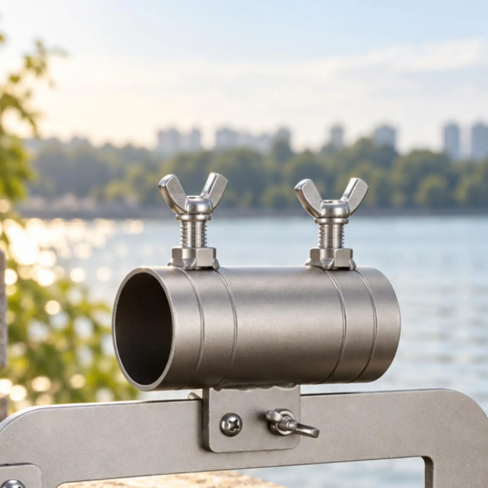 Fishing Rod Support Frame Stainless Steel Railing Clamp Mount for Pier Bridge Umbrella Pole Holder with Adjustable Wing Bolts