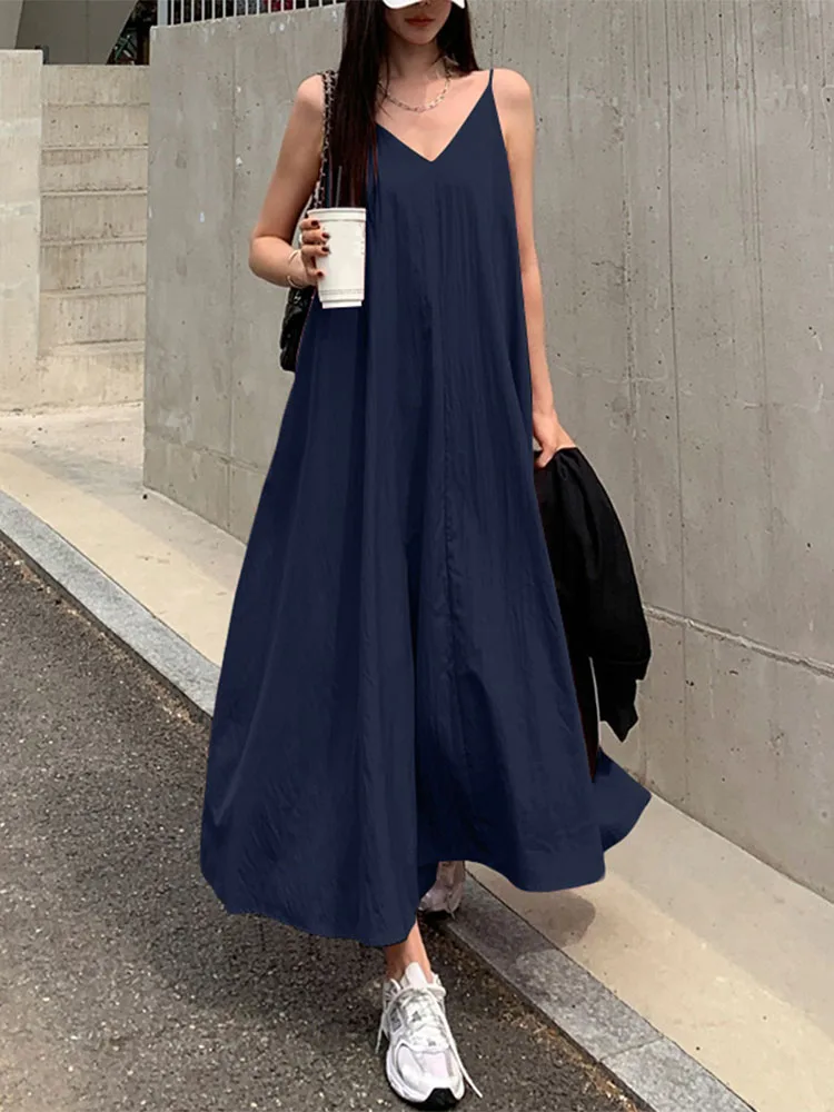 Vonda mulheres verão casual maxi vestidos sem mangas sexy alças com decote em v longo vestido de verão 2025 férias praia vestidos oversized robe