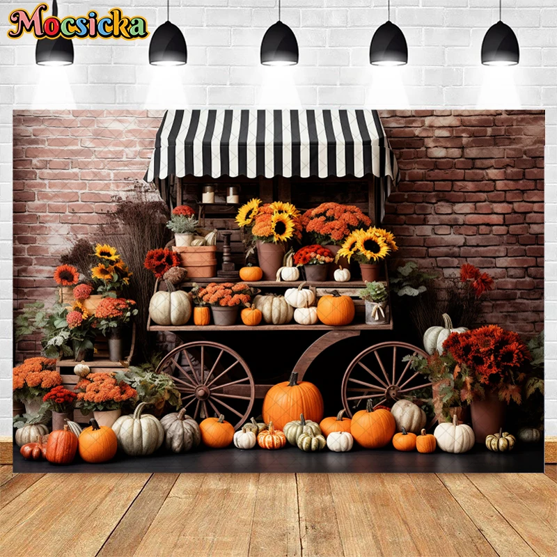 Mocsicka Autumn Photography Background Pumpkin Store Kids Children Party Backdrop Decoration Props Banner For Photo Studio