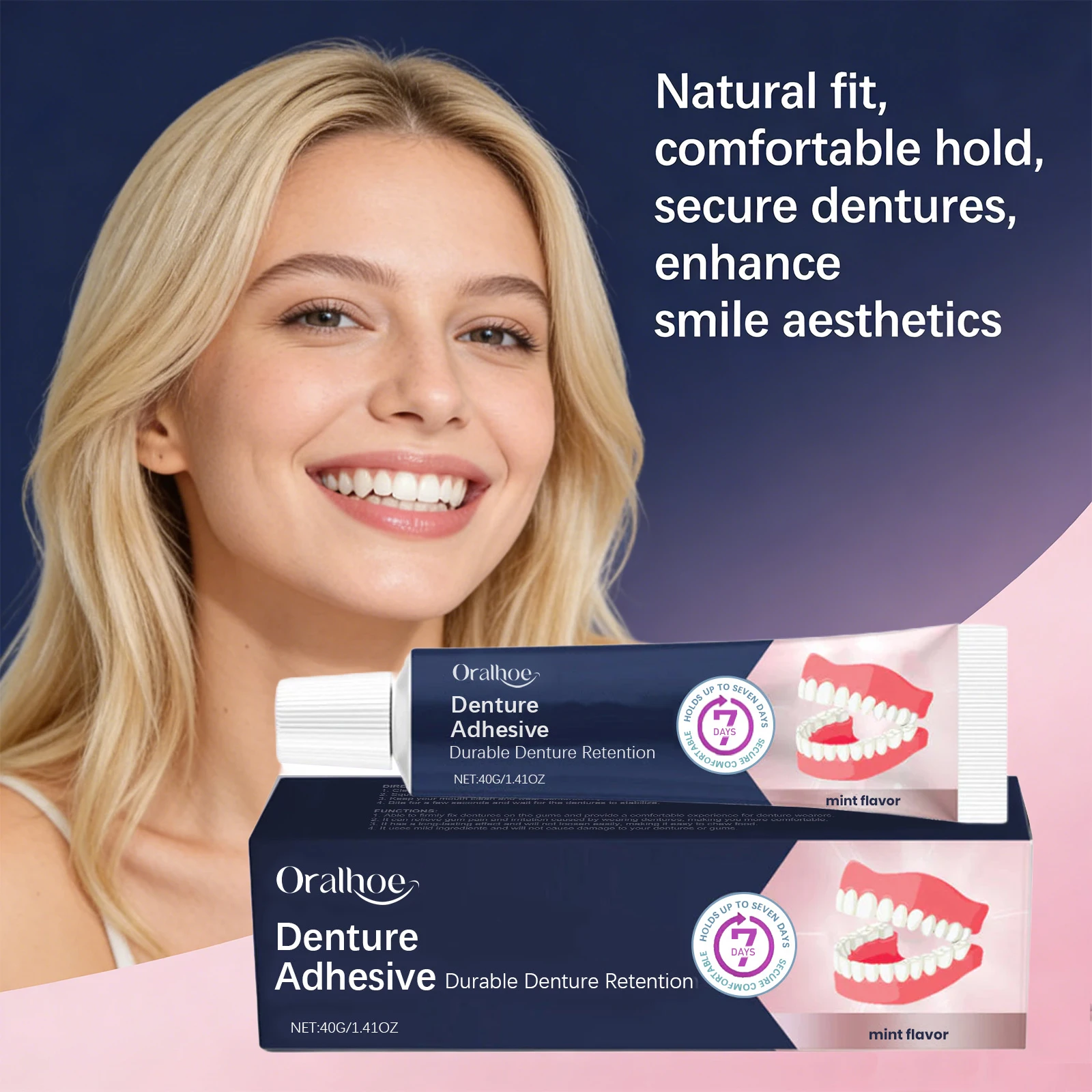 

ORALHOE Dental Adhesive Cream Natural Fit Reduce Gum Friction Fixed Dentures Enhance Comfort Denture Care Products 40g