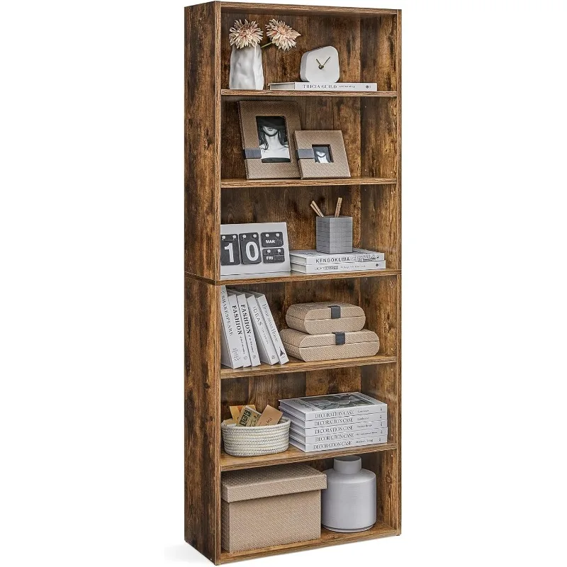 Bookshelf, 23.6 Inches Wide, 6-Tier Open Bookcase with Adjustable Storage Shelves, Floor Standing Unit