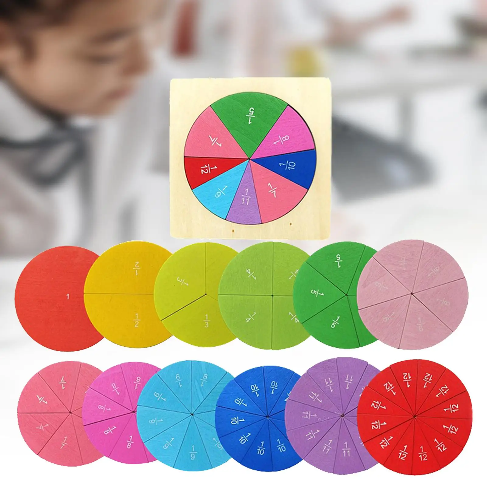 Montessori Math Learning Material New Year Gifts Education Fraction Circles Math Teaching Tools for Boys Kids Children Age 5~12