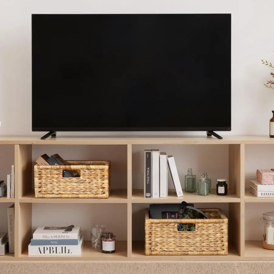 Grand panier en osier pour organiser, organisateur de garde-manger avec cadre en bois, panier de rangement en jacinthe d'eau pour étagères