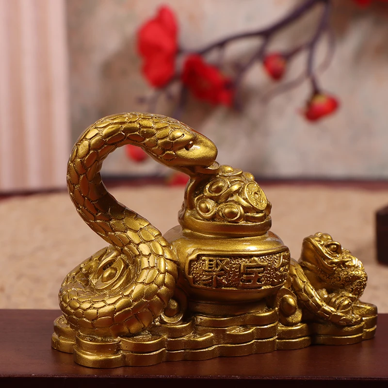 1Pcs Car Retro Gold Feng Shui Snake Toad Statue Figurine Coin Money Wealth Luck Home Director Accessories