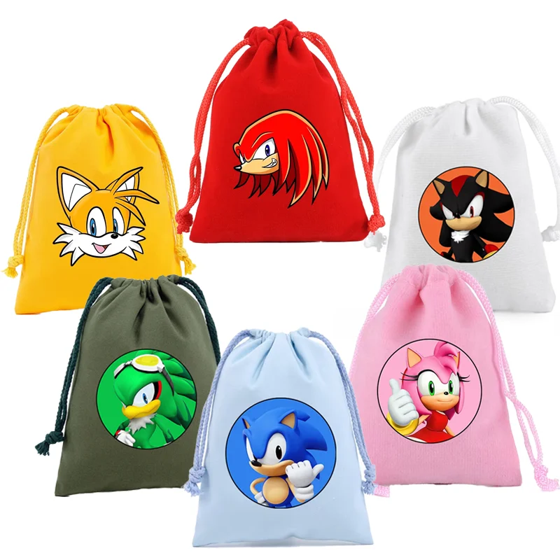 Sonics Large Drawstring Bags Capacity Portable Drawstring  Animated Cartoon Character Pattern Pouch Boy Girl Kids Birthday Gifts
