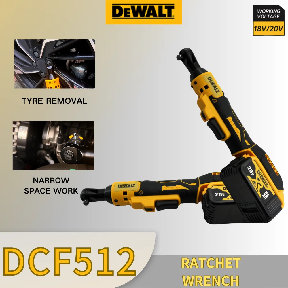 DEWALT Brushless Ratchet Right Angle Wrench DCF512 Variable Speed Wrench LED Light Cordless Rechargeable 20V Battery Power Tools