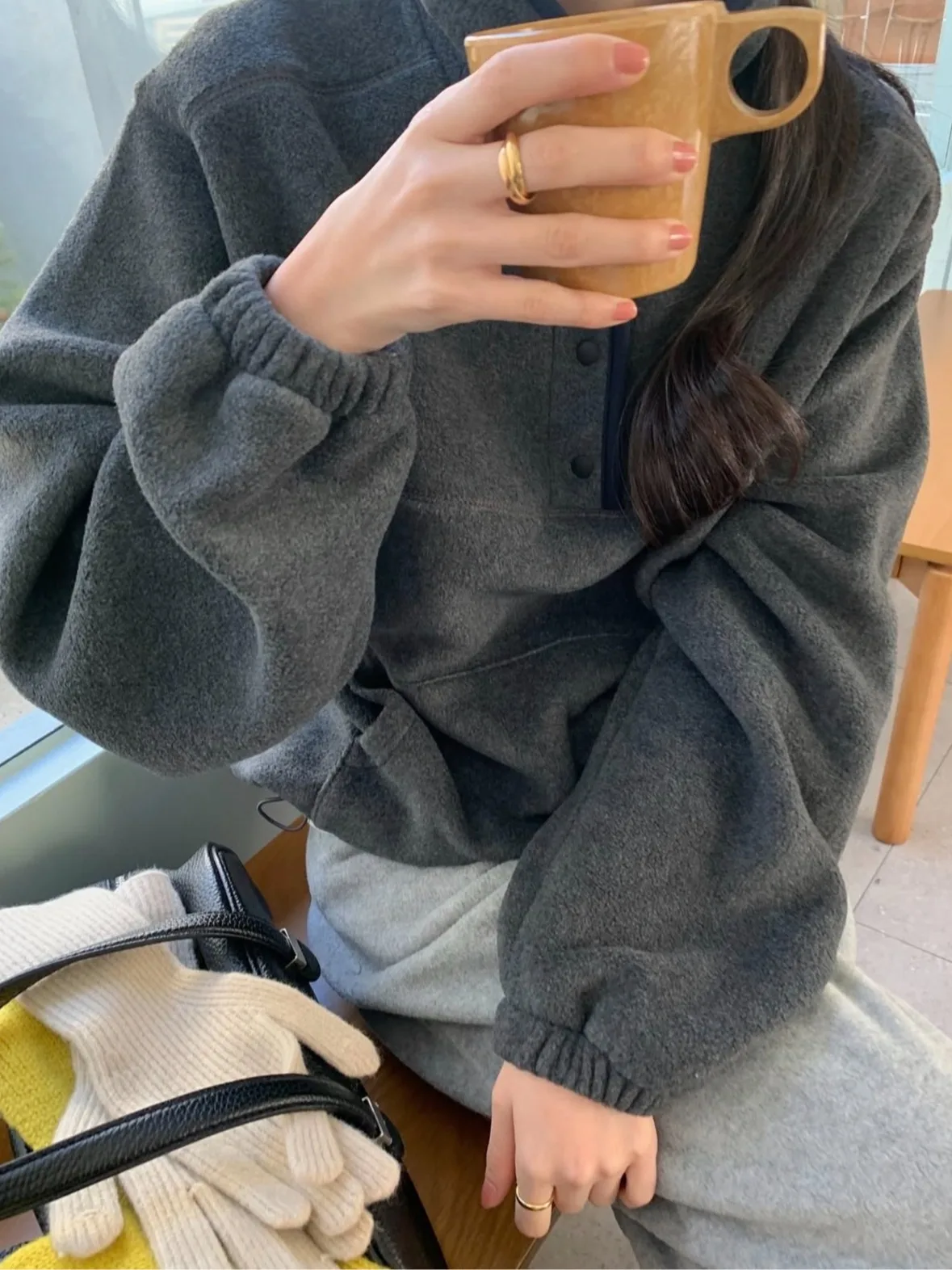 المرأة Fce البلوز عارضة فضفاض Dstring مقنعين Jaet التخسيس الوقوف طوق الخريف الشتاء جديد Sle النسخة الكورية