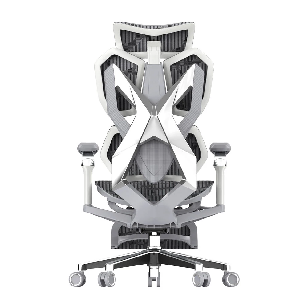 Double-Jointed Adjustable Headrest Grey Pc Rgb Ergonomic Mesh Gaming Chair With Footrest