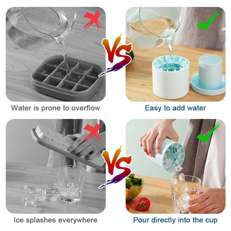 Silicone Ice Cube Maker Mold Cylinder Trays Lattice Ice Bucket Cup Food Grade Quickly Freeze Frozen Drink Maker for Whiskey Beer