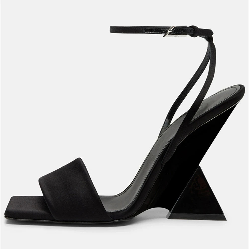 

Women New Strange Style High Heels Sandals Open-Toes Silks Satin Single Band Pumps Ankle Buckle Strap Summer Shoes