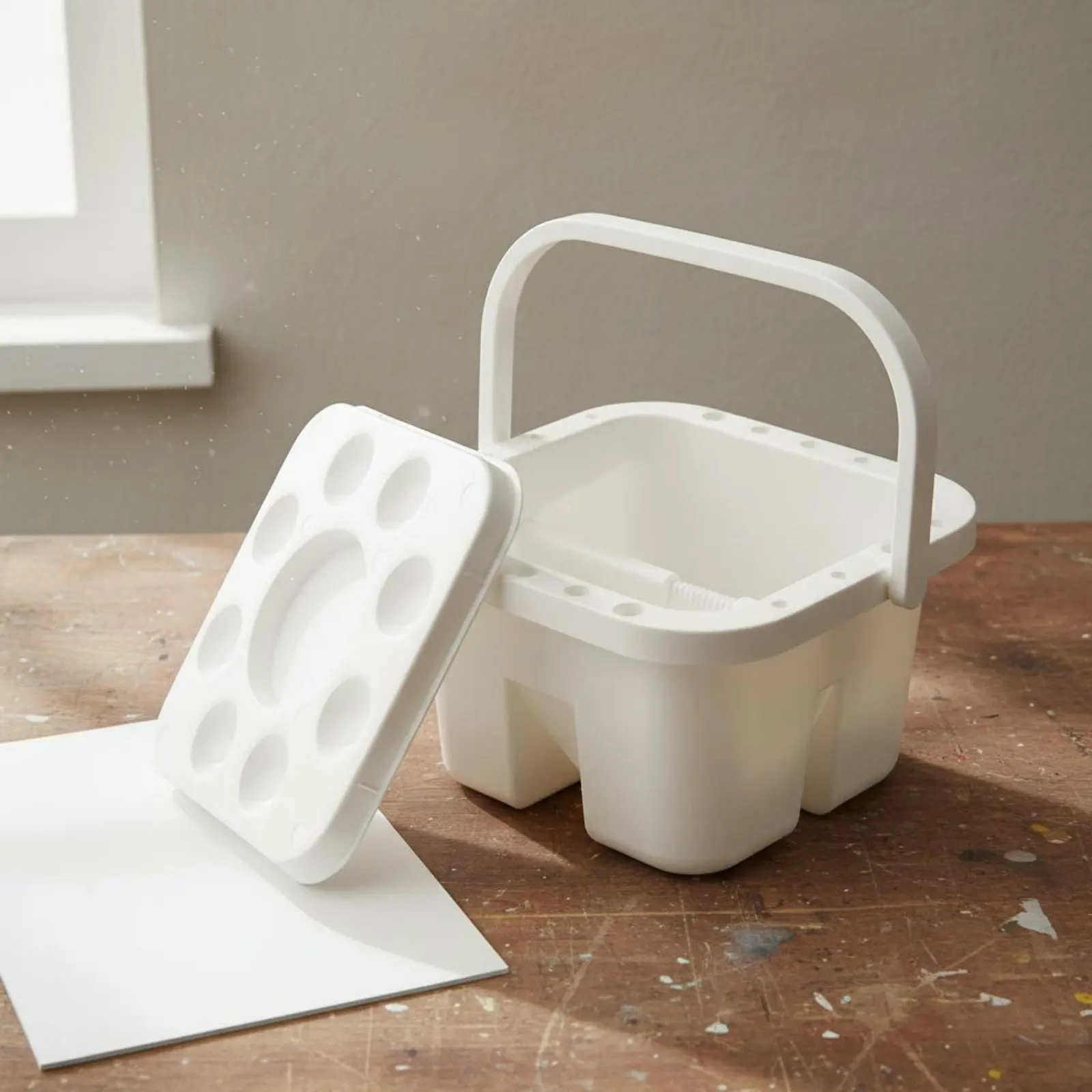 3-Section Brush Washer 5 in 1 Square Brush Rinse Container Portable Watercolor Container Multi Functional Art Supply