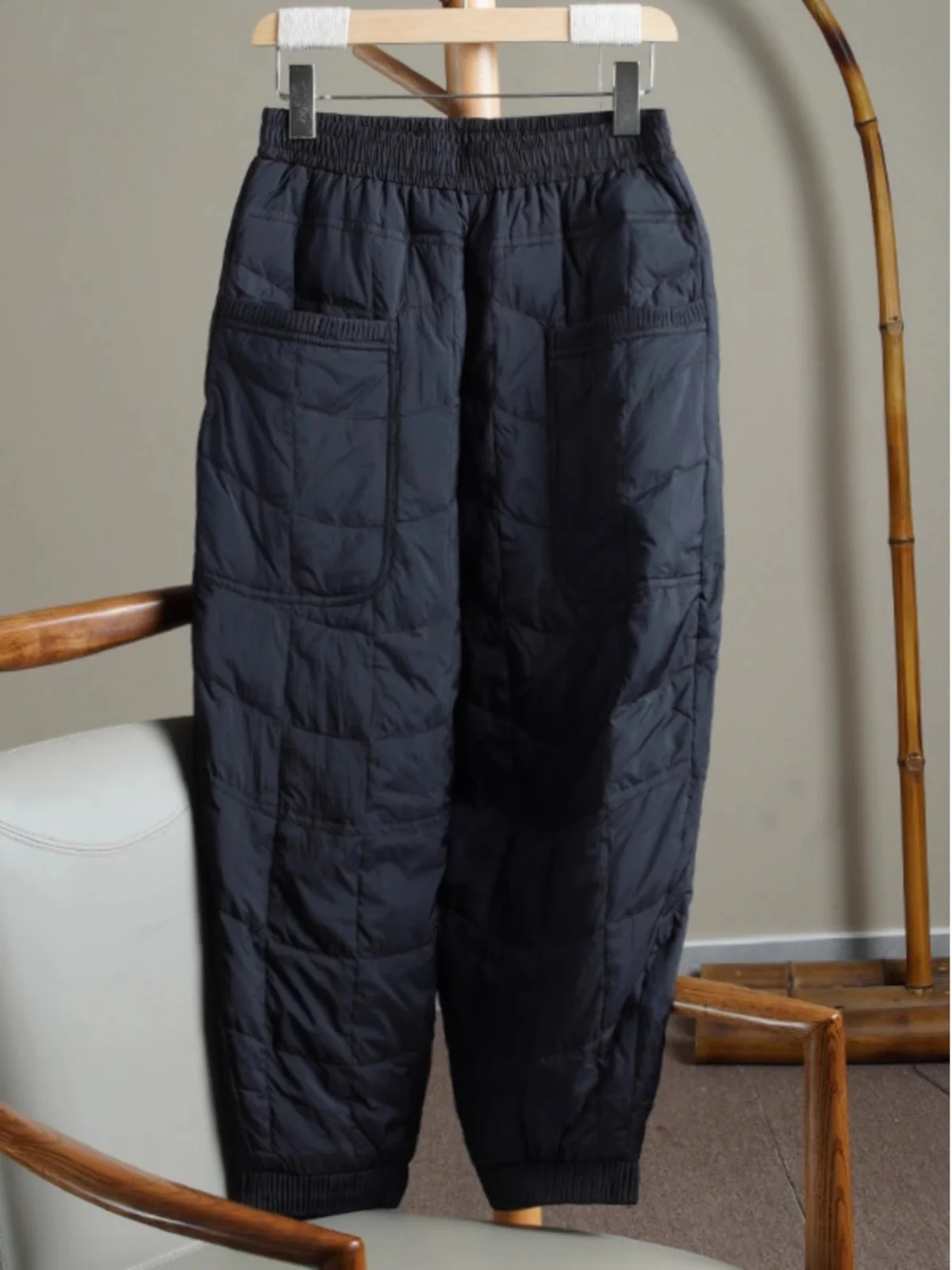 경량 프리미엄 여성용 다운 팬츠 하란 슬레 겨울 아우터웨어 따뜻한 면바지 부츠컷 팬츠 하이웨이스트 롱 팬츠