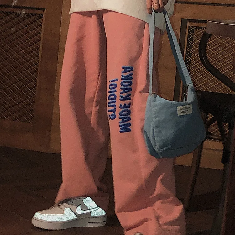 

Baggy Letter Print Y2K Pants Spring Autumn Women Pants Pockets Sweatpants Wide Leg Pant High Waist Trousers Oversized Drawstring