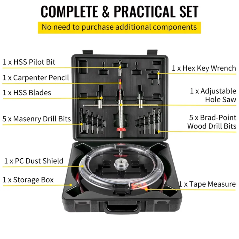 

ABDJ-40-200Mm Adjustable Steel Hole W/ Shield Hole Cutter Drill Bit DIY Tool For Sheetrock Veneer Slates