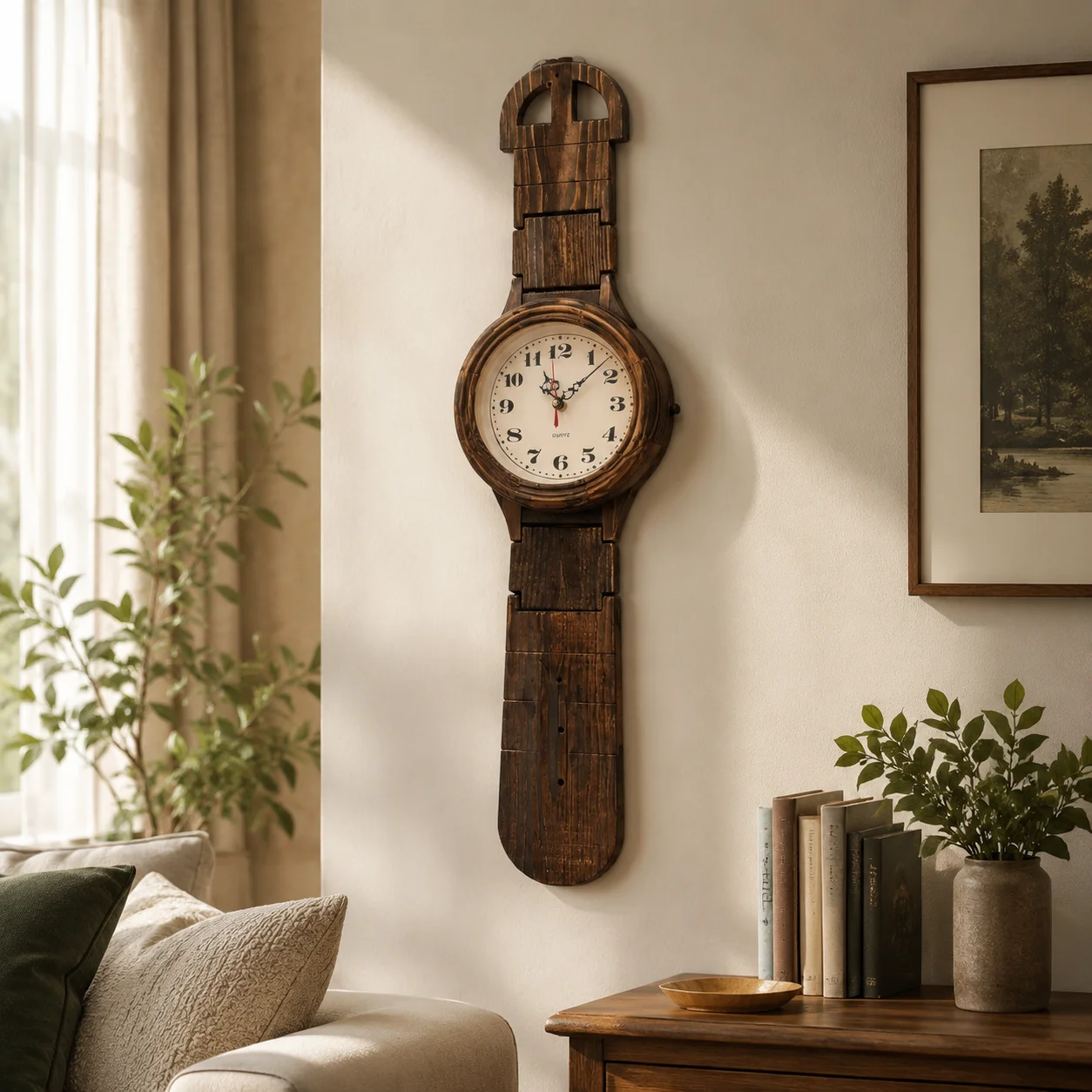 Solid Wood Foldable Wall Clock Silent Vintage Living Room Office Hanging Clock Creative Home Decoration Rustic Wall Art Gift