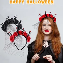 Halloween Flower Lace Veil Headband Day Of The Dead Crown Cosplay Hair Hoop Women Halloween Costume Party Accessories