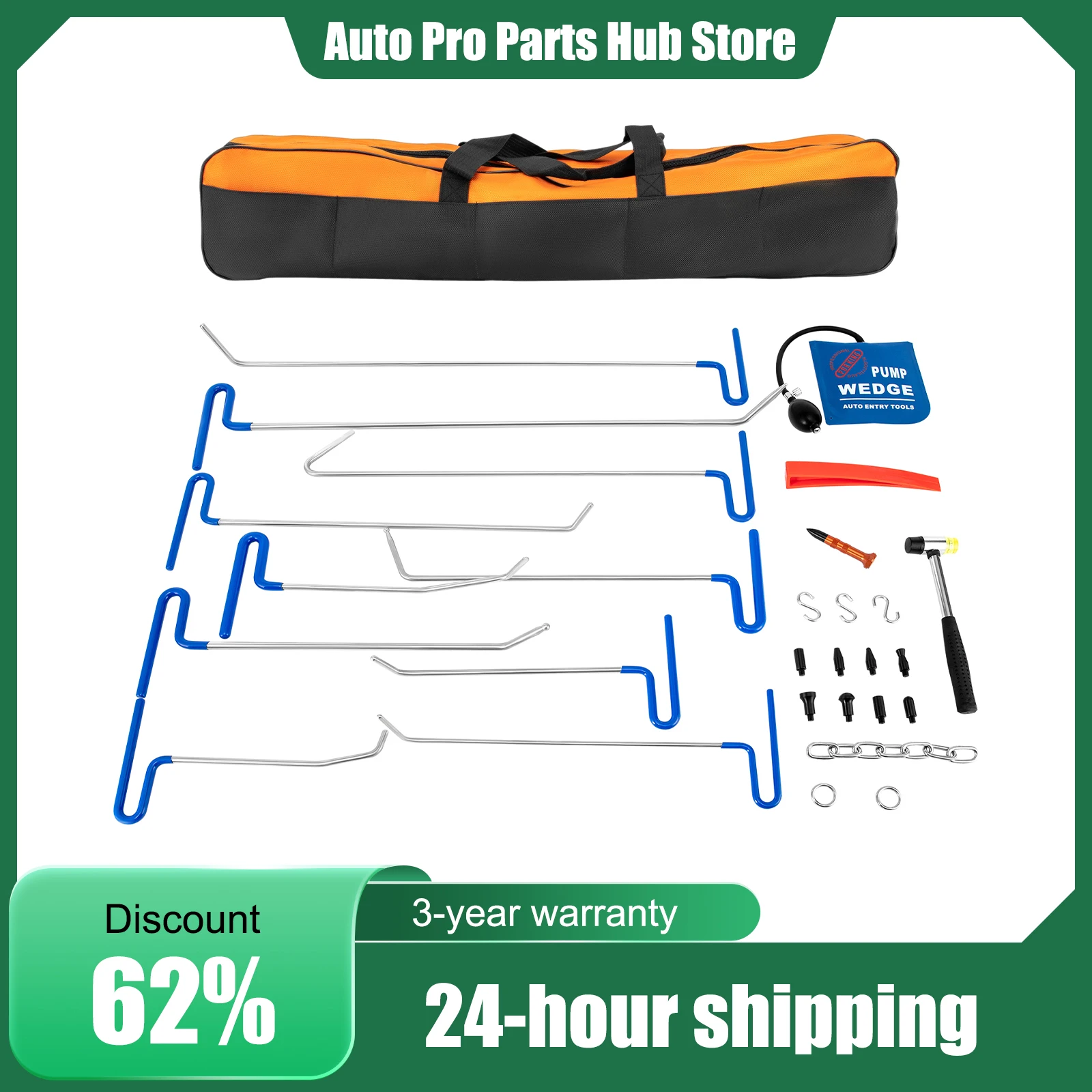 PDR Tools Push Rods Spring Kit, Paintless Dent Repair Hail Removal Tool, for Car Motorcycle Fridge Washer, Stainless Steel