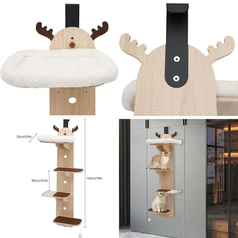 

Multi-Level Door-Mounted Cat Tree with Scratching Board and Hanging Toys for Home and Pet Shops