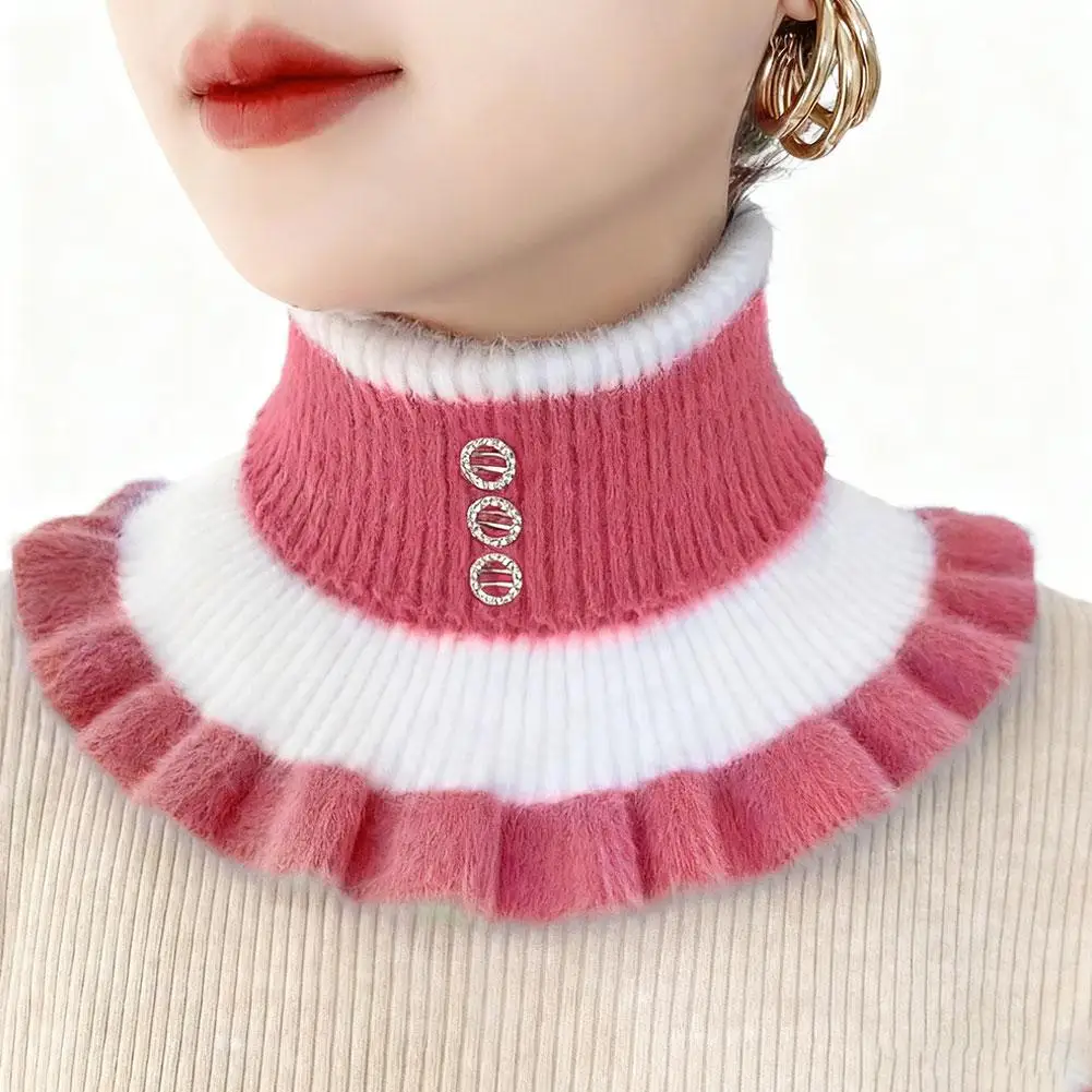 Colletto staccabile in pelliccia sintetica ispessita, scaldasalviette in maglia a righe per donna, sciarpe accessorie per il collo invernale alla moda