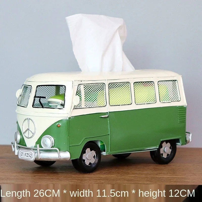 Caja de Almacenamiento de Servilletas a Prueba de Polvo, Estuche para Papel, Adorno para Oficina, Hogar, Modelo de Autobús, Figuras Retro, Porta Pañuelos