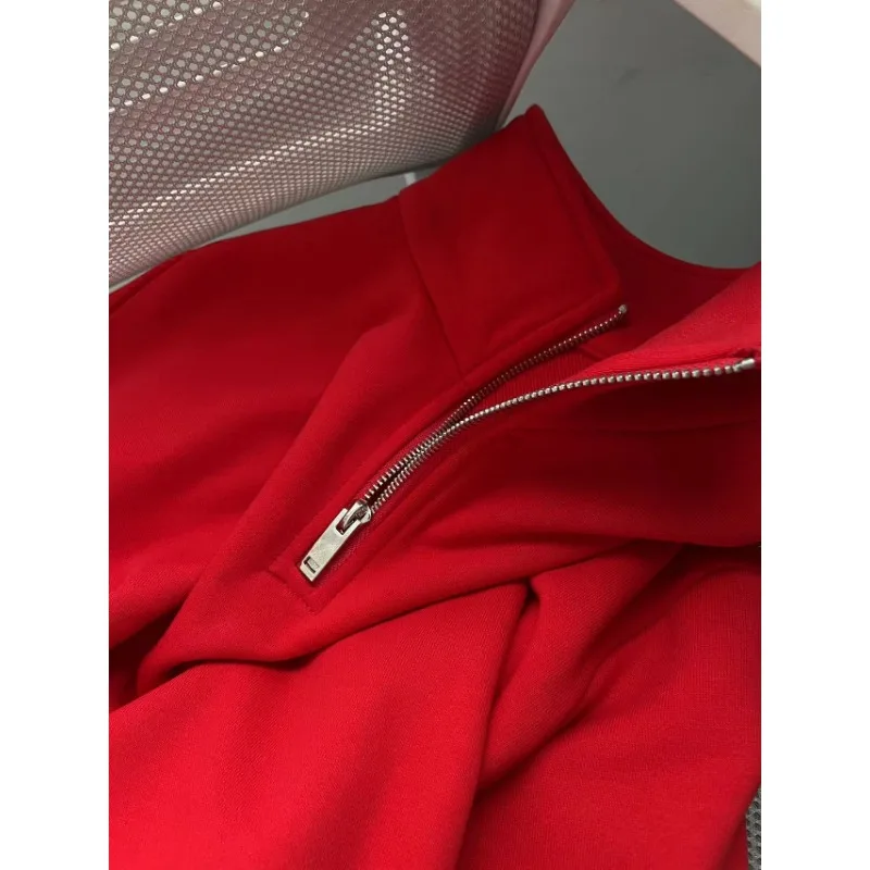 LUXURY Chinese Red Guard Stand Up Collar Zipper Thread Top, Extremely Simple Style Long Sleeve Jacket, 2024 Autumn/Winter