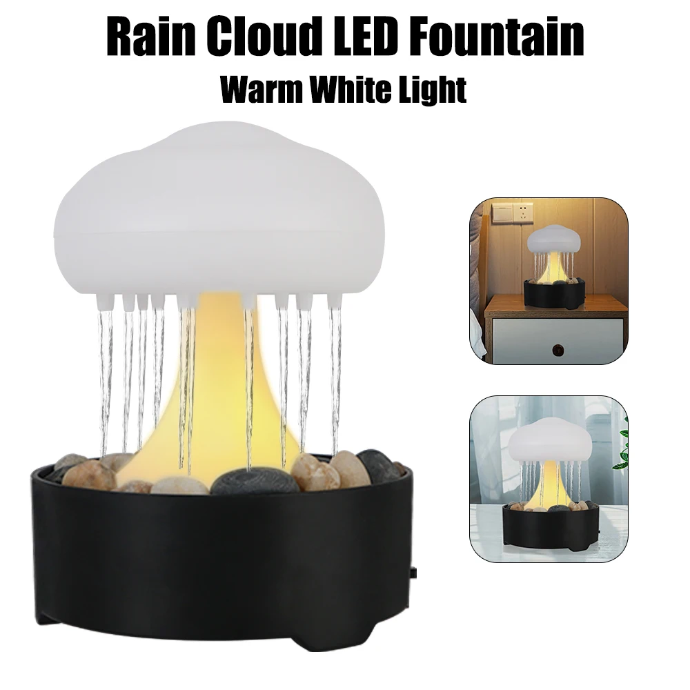 For Home Bedroom Electric Portable Fountain Light Mushroom Lamp Rain Cloud Night Light Warm White Lights