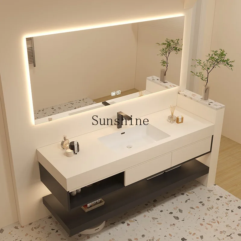 

Slate seamless ceramic basin bathroom cabinet combination modern simple washstand pool