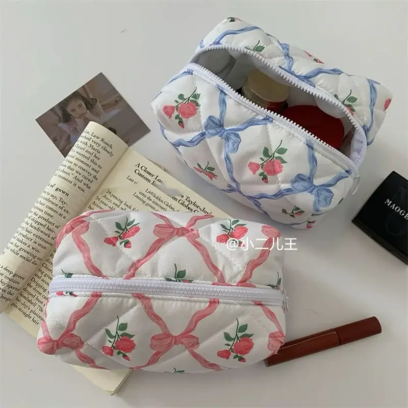 Cowboy Blue Pencil Case Stationery Storage Bag, Simple Floral Makeup Storage Bag Kawaii Bag  Pencil Pouch Korean Stationery Gift