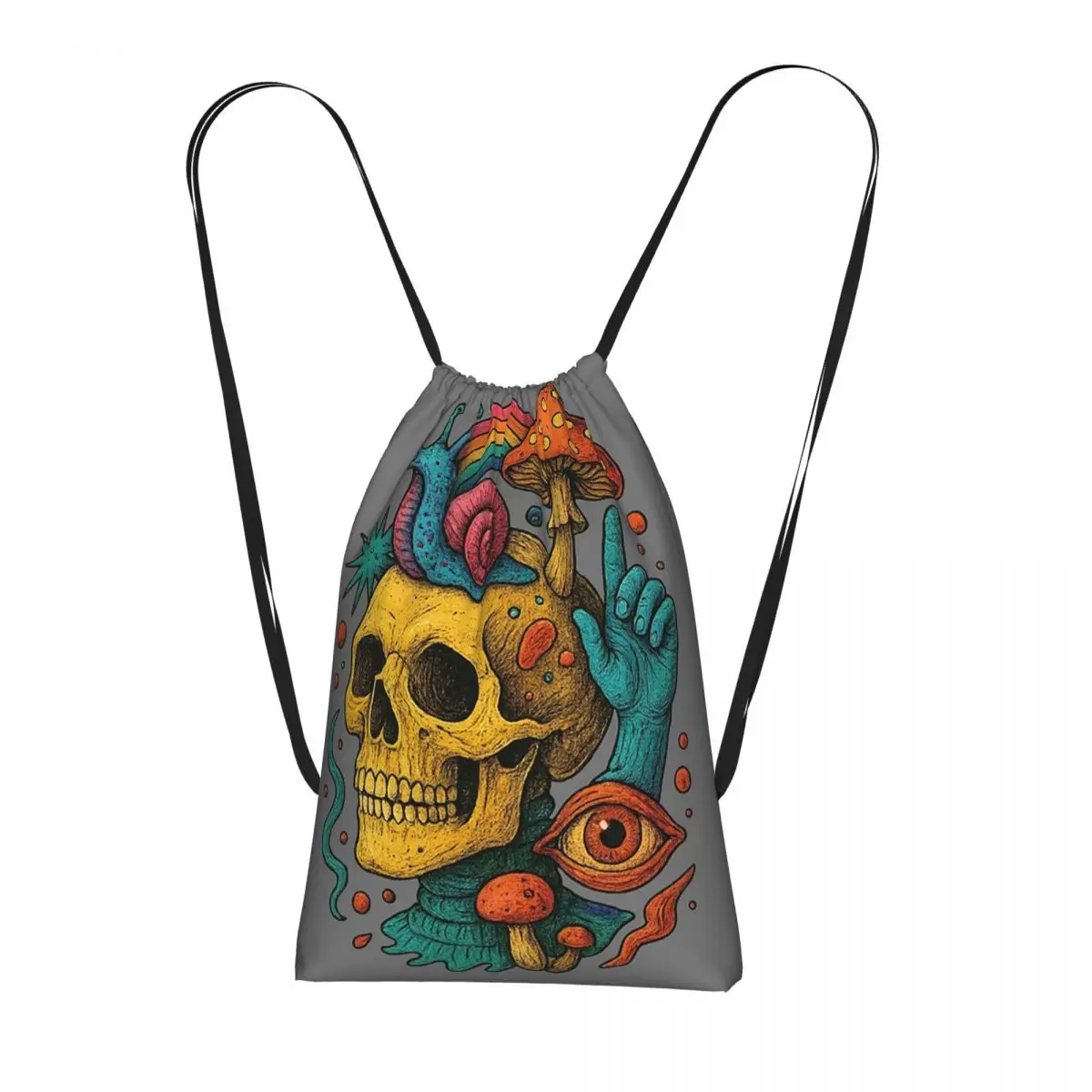 

Рюкзаки с изображением волшебных психоделических грибов и черепов, многофункциональные сумки на шнурке, сумки для хранения, сумки для книг для мужчин и женщин, школьные сумки