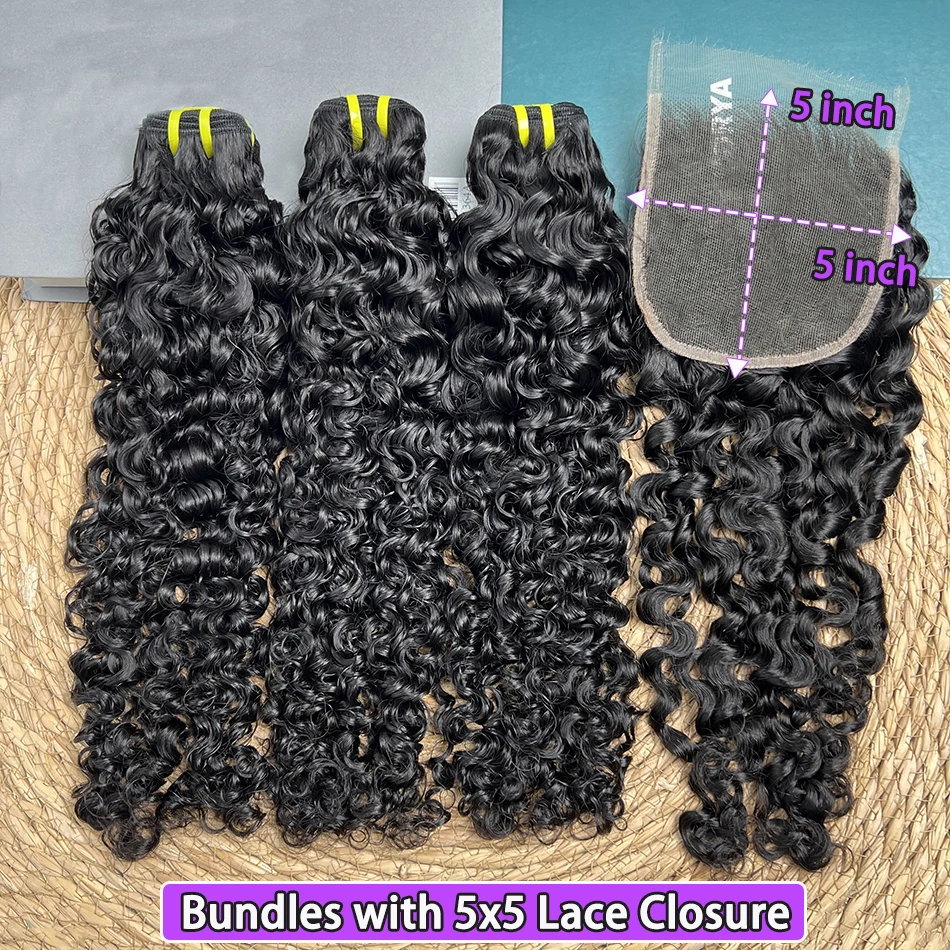 Burmese Curly Hair Bundles With 5x5 HD Lace Closure Preplucked Transparent Lace #1B Natural Color Human Hair Weave Extensions