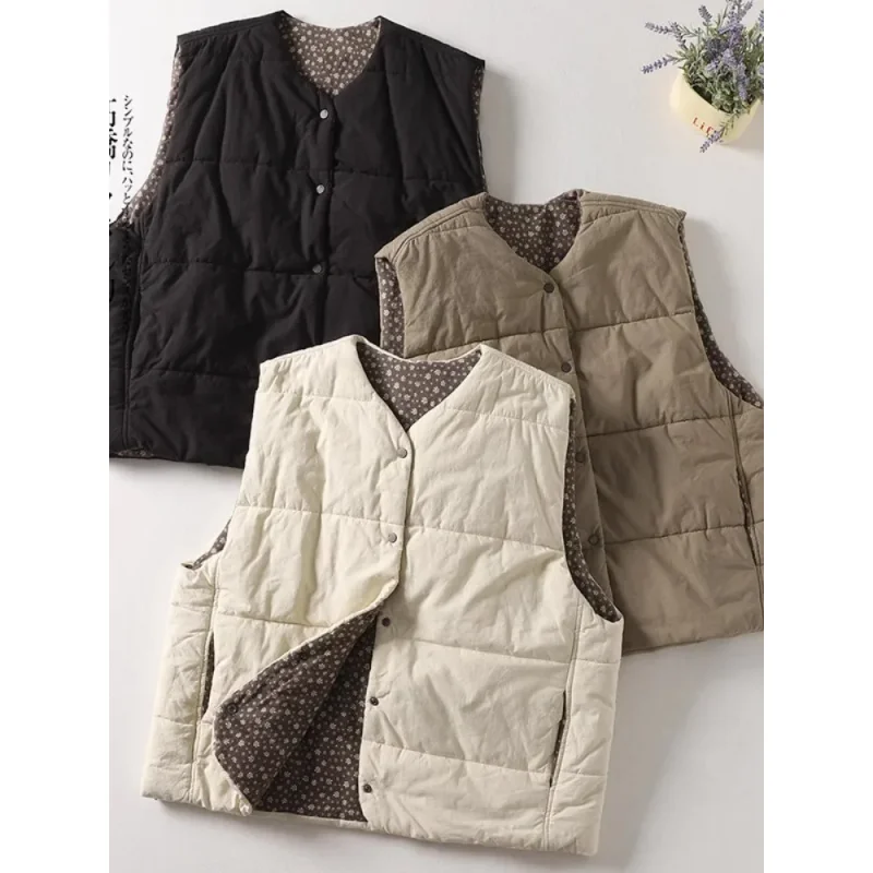 Chalecos acolchados Vintage para mujer, chaquetas femeninas informales de gran tamaño sin mangas con forro grueso y cálido, novedad de invierno 2025