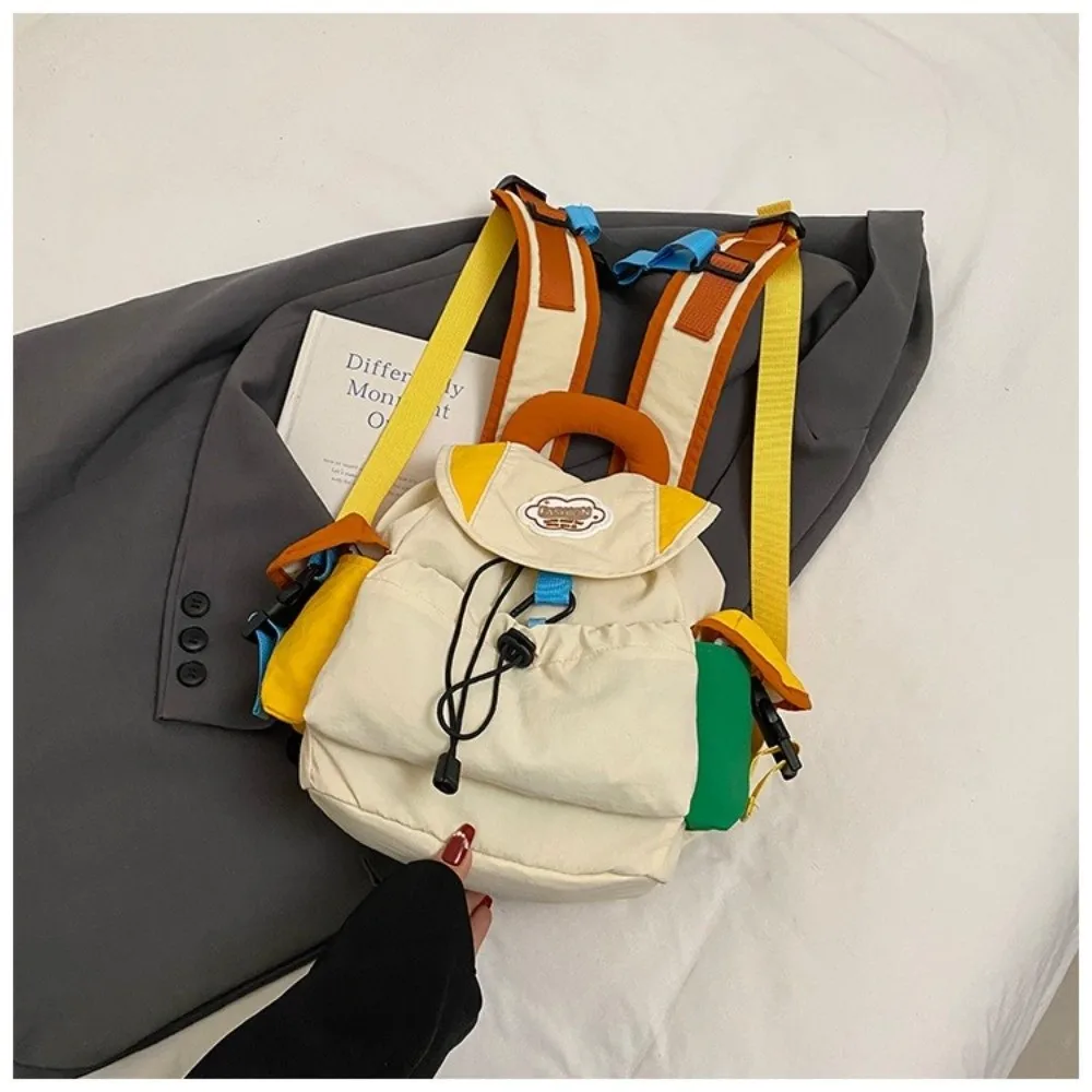 Korean Nylon Backpack Multi-pocket Drawstring Student Schoolbag Large Capacity Lightweight Parent- Bags Daypack Bookbag