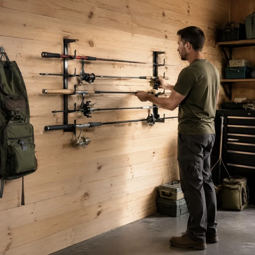 Wall Mounted Wall Mounted Fishing Rod Storage Rack Sturdy Structure Anti-Slip Fishing Pole Organizer Holder Easy To Install