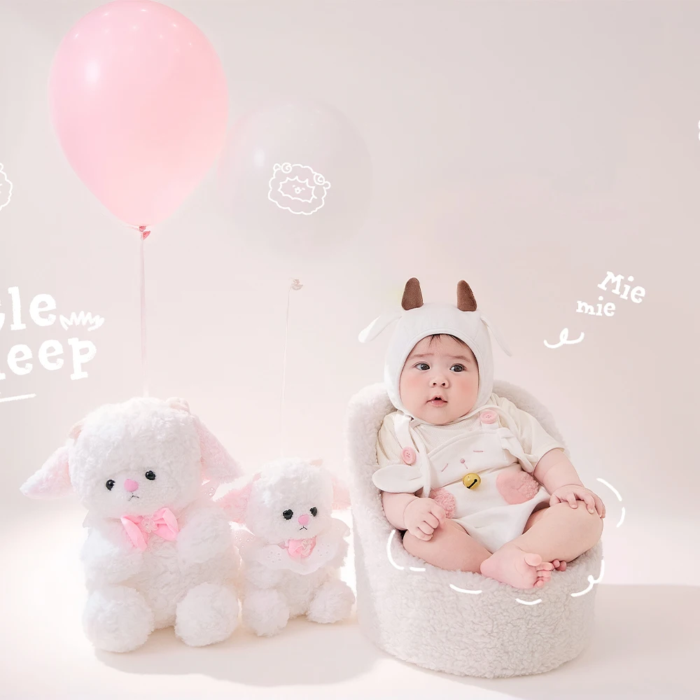

Pink Lamb Theme Newborn Photography Props Set Cute Little Lamb Costume Soft Plush Dolls Balloons Studio 100 Days Baby Shoot Prop