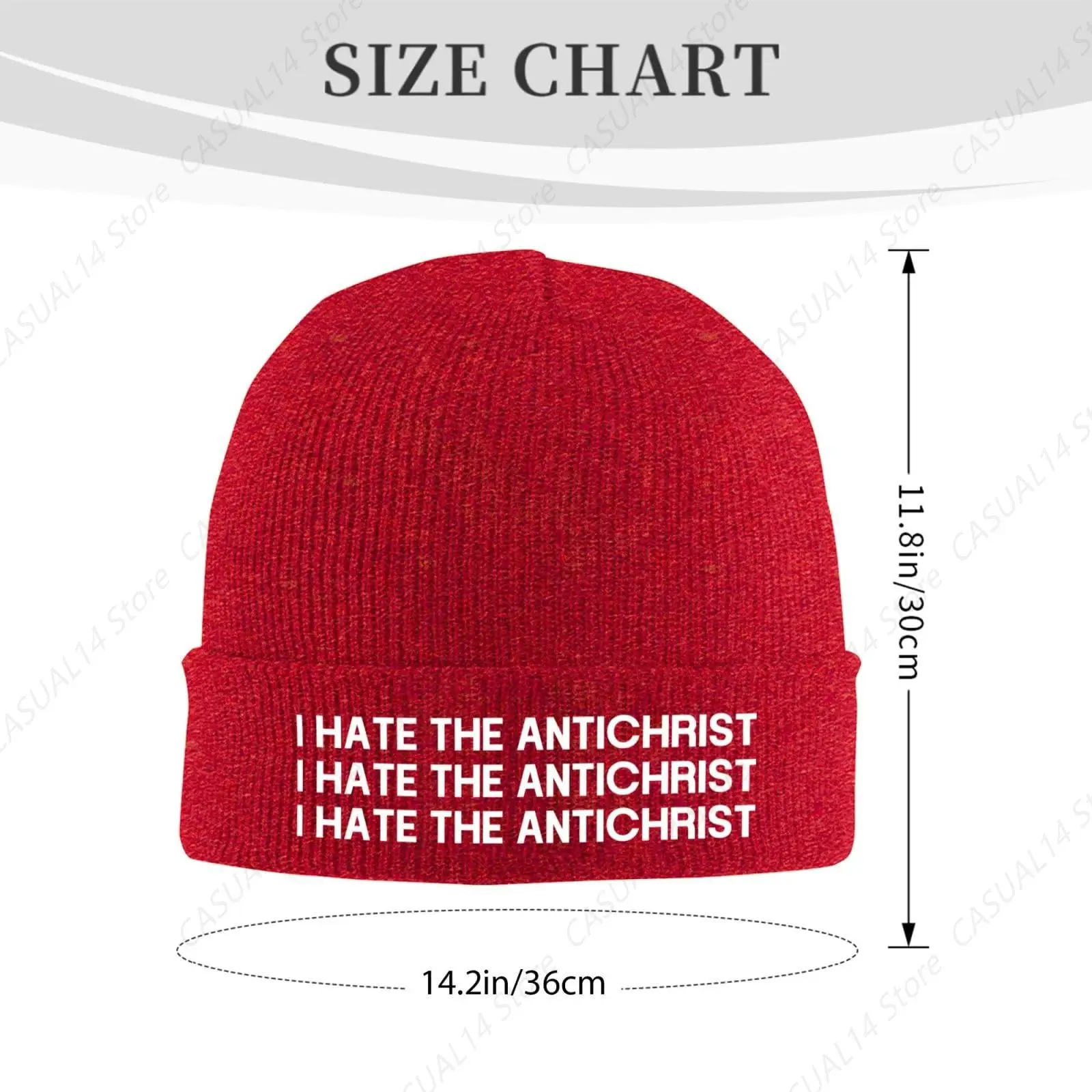 I Hate The Antichrist Beanie Hat for Men and Women Winter Warm Hats Knit Slouchy Skull Cap,Red