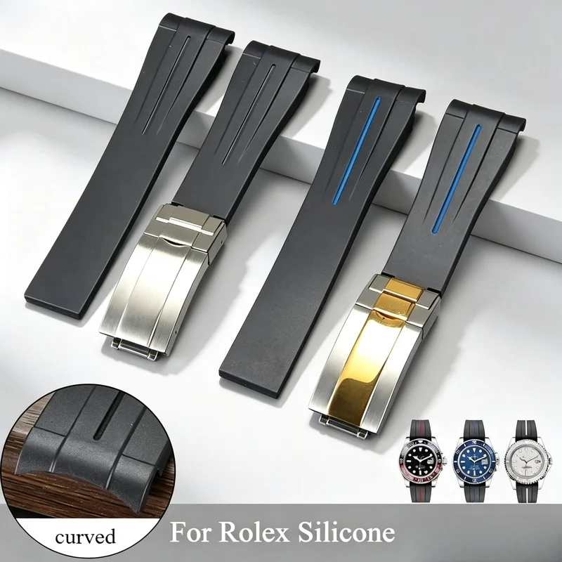 Durable Scratch-resistant Lightweight Silicone Watch Strap for Rlx Yacht-Master GMT Black Submariner 20mm Curved Interface