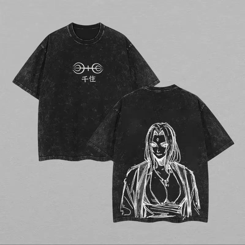 

Футболка Tsunade с изображением клана Сенджу, винтажная, с эффектом кислотной стирки, уличная одежда, оверсайз, ретро-аниме, с графическим принтом Наруто, мужская, хлопковая, верхняя одежда