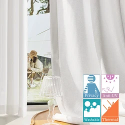 Custom Size Anti-UV White Sheer Curtains for Living Room 100% Privacy Window Tulle Curtain for Bedroom Heavy Fabric