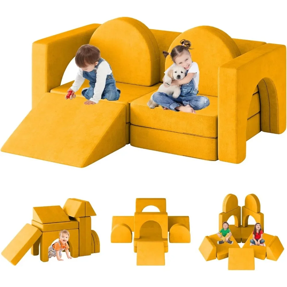 

10PCS Modular Kids Play Couch, Kids Couch with Climbing Slope, 10 in 1 Toddler Couch for Playing, Creativing, Sleeping, Indoor