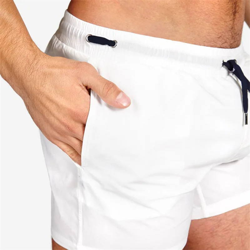 Men Casual Shorts Solid Color Beach Shorts Fashion Simple Triangle Mesh Lining Swimming Fitness Shorts