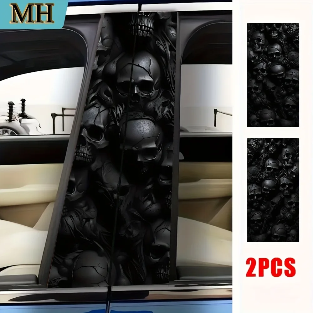 

2-секционная высококачественная автомобильная наклейка с черепом ужасов, наклейка на дверную стойку автомобиля, самоклеящаяся водонепроницаемая полуматовая защитная пленка на B-столе