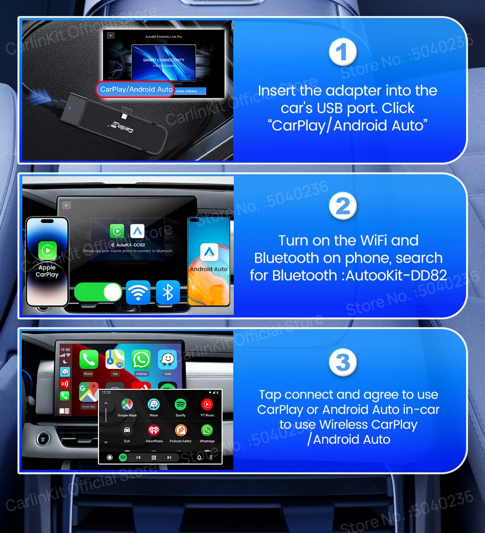 CarlinKit FireDrive Link Pro 3-in-1-Wireless-Adapter Wireless Android Auto CarPlay HDMI für Fire TV Stick Lite/Max/HD Play Video – Detail 8